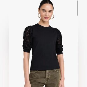 Frame Frankie Lace Sleeve Black Top. Size Medium